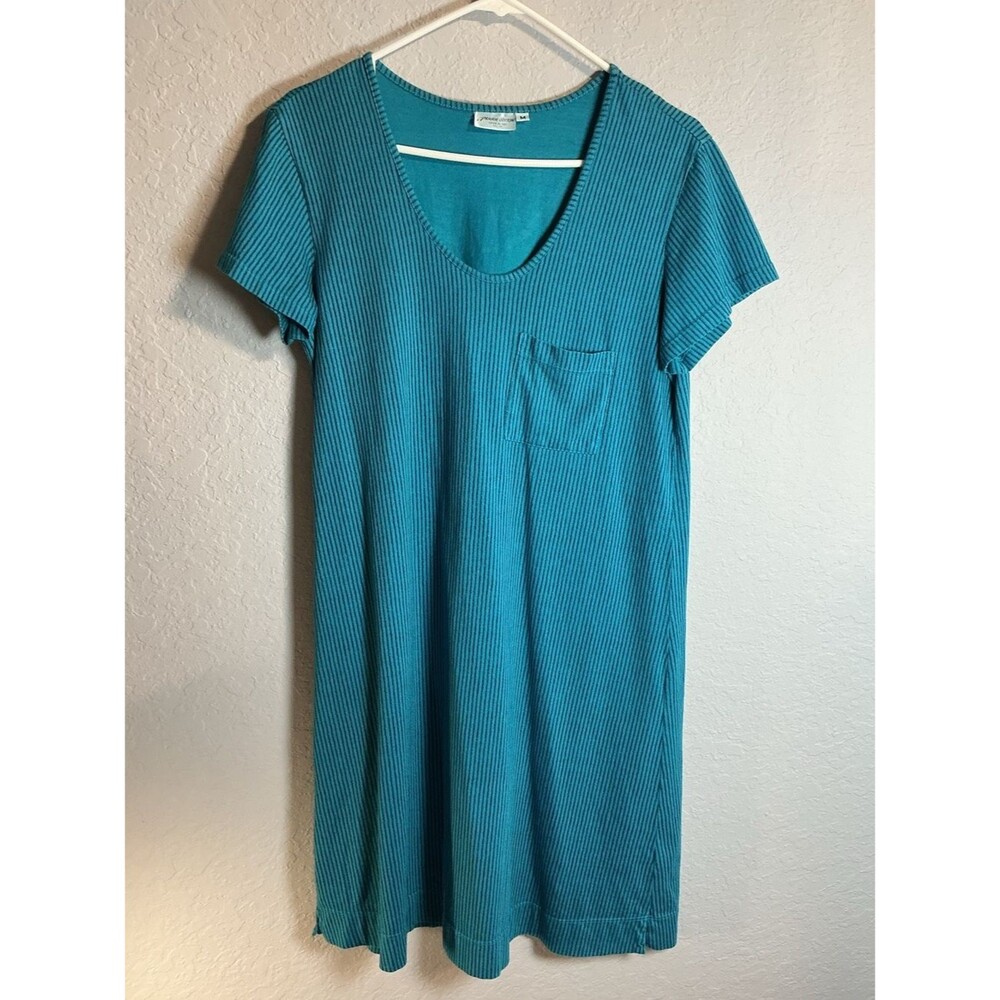 Vintage PRAIRIE COTTON Women Casual Ribbed Short-Sleeve Dress inTeal Size M USA.